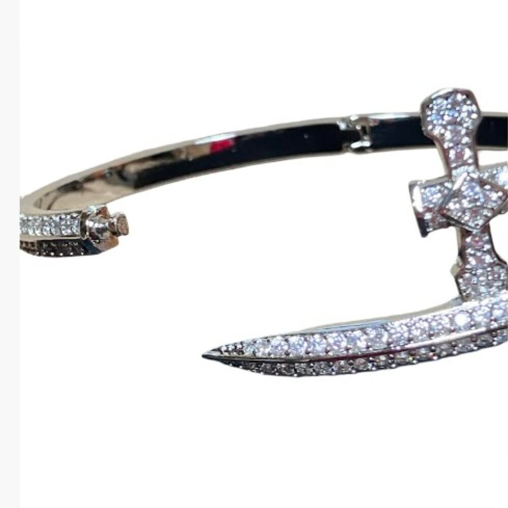 Sword of Justice Open Cuff Design Silver-Tone with Pave Cubic Zirconias EUC S/M - Picture 5 of 7